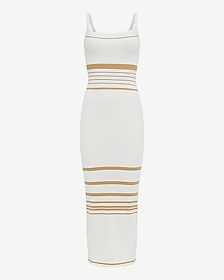 Express Women's Striped Scoop Neck Sleeveless Tie Cutout Maxi Sweater Dress in White Small