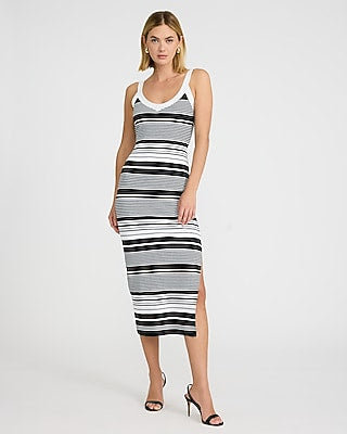 Express Women's in Striped V-Neck Sleeveless Midi Sweater Dress