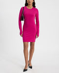 Express Women's Crew Neck Long Sleeve Mini Knit Dress in Neon Berry