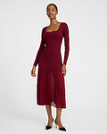 Express Women's Mixed Media Square Neck Long Sleeve Midi Dress in Red Small