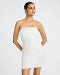 Express Women's Sheer Sequin Strapless Micro Mini Tube Dress in Neutral Small