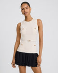 Express Women's Color Block Crew Neck Gold Button Belted Mini Sweater Dress in Neutral Small