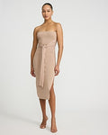Express Women's Strapless Tie Front Midi Sweater Dress in Neutral Small
