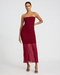 Express Women's Strapless Mixed Media Smocked Tulle Maxi Dress in Burgundy
