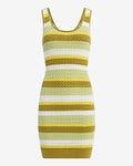 Express Women's Crochet Striped Scoop Neck Mini Sweater Dress in Green Stripe