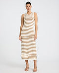 Express Women's Textured Striped Crew Neck Sleeveless Midi Sweater Dress in Soft Beige