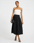 Express Women's Color Block Mixed Media Strapless Midi Fit And Flare Dress in Black Print