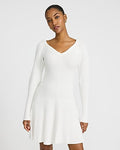 Express Women's Airy Soft V-Neck Long Sleeve Mini Sweater Dress in White Small