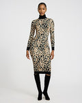 Express Women's Leopard Turtleneck Long Sleeve Midi Sweater Dress in Neutral Print
