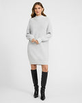 Express Women's Mock Neck Long Sleeve Mini Sweater Dress in Silver Heather Gray
