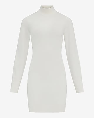 Express Women's Airy Soft Mock Neck Long Sleeve Mini Sweater Dress in Ivory
