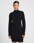 Express Women's Airy Soft Mock Neck Long Sleeve Mini Sweater Dress in Black Small