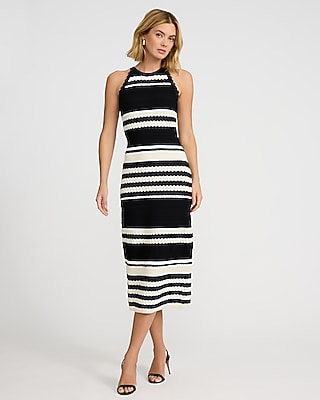 Express Women's Textured Striped Halter Sleeveless Midi Sweater Dress Small