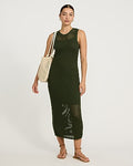 Express Women's Open Stitch Crochet Crew Neck Midi Dress in Green Small
