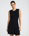 Express Women's Textured Crew Neck Sleeveless Mini Sweater Dress in Pitch Black