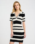Express Women's Striped Johnny Collar Short Sleeve Polo Mini Dress in White Small