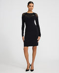Express Women's Mesh Crew Neck Long Sleeve Mini Sweater Dress in Pitch Black