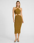 Express Women's Halter Cutout Knot Front Midi Sweater Dress in Yellow Small