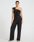 Express Women's One Shoulder Bow Wide Leg Palazzo Jumpsuit in Black Small