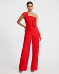 Express Women's One Shoulder Bow Wide Leg Palazzo Jumpsuit in Firecracker