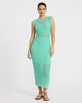 Express Women's Open Stitch Crew Neck Sleeveless Sweater Midi Dress in Green Small