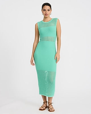 Express Women's Open Stitch Crew Neck Sleeveless Sweater Midi Dress in Pacific Aqua