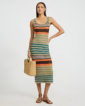Express Women's Cotton Crochet Striped Scoop Neck Midi Sweater Dress in Straw Tan