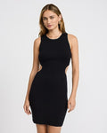 Express Women's Ribbed Crew Neck Side Cutout Mini Sweater Dress in Pitch Black