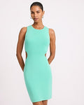 Express Women's Ribbed Crew Neck Side Cutout Mini Sweater Dress in Green Small