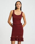 Express Women's Cotton Pointelle Scoop Neck Ruffle Trim Mini Sweater Dress in Brown Small