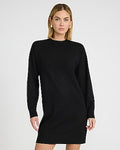 Express Women's Airy Soft Crew Neck Dolman Sleeve Mini Sweater Dress in Black Small