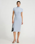 Express Women's Ribbed Mock Neck Short Sleeve Midi Sweater Dress in Light Blue