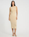 Express Women's Crochet Crew Neck Sleeveless Midi Sweater Dress in Neutral Small