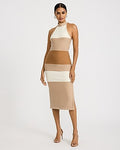 Express Women's Striped Tie Halter Midi Sweater Dress in Neutral Stripe