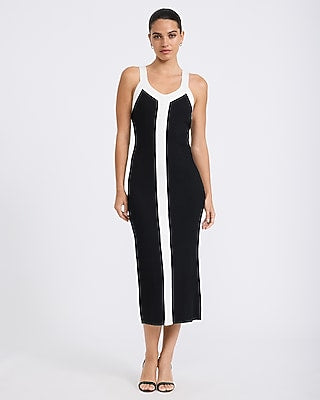 Express Women's Color Block V-Neck Midi Sweater Dress in Black Small