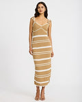 Express Women's Crochet Striped V-Neck Flutter Sleeve Maxi Dress in Neutral Small