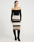 Express Women's Striped Off The Shoulder Long Sleeve Midi Sweater Dress in Neutral Print