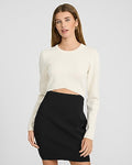Express Women's Color Block Crew Neck Long Sleeve Cutout Mini Sweater Dress in Ivory