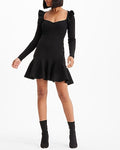 Express Women's Sweetheart Neck Ruffle Fit And Flare Sweater Dress in Pitch Black