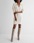 Express Women's V-Neck Mini Sweater Polo Dress in Swan