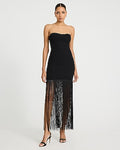 Express Women's Textured Strapless Fringe Maxi Tube Dress in Black Small