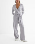 Express Women's V-Neck Surplice Tie Waist Sweater Jumpsuit in Cloud