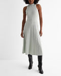 Express Women's Pleated Mock Neck Midi Sweater Dress in Iced Aqua