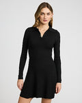 Express Women's Ribbed Long Sleeve Mini Fit And Flare Polo Sweater Dress in Black Small