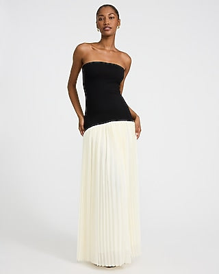 Express Women's Color Block Strapless Mixed Media Maxi Dress in Pitch Black