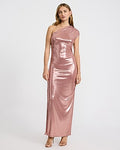 Express Women's Metallic One Shoulder Ruched Maxi Dress in Pink Small