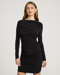 Express Women's Crew Neck Long Sleeve Twist Front Ruched Mini Dress in Black Small
