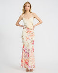 Express Women's Floral Mesh Cowl Neck Strappy Low Back Maxi Dress in Yellow Small
