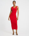 Express Women's Cowl Neck Hardware Sleeveless Ruched Midi Dress in Red Small