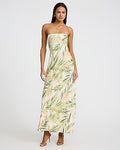 Express Women's Floral Satin Strapless Cowl Back Maxi Slip Dress in Dark Navy